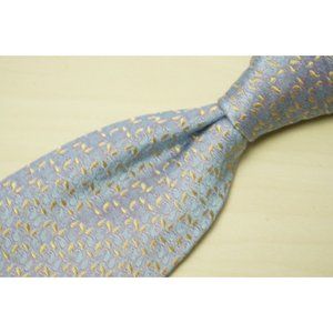 Borrelli Napoli Sky Blue Lemon Yellow Paisley Embroidered 100% Silk Tie